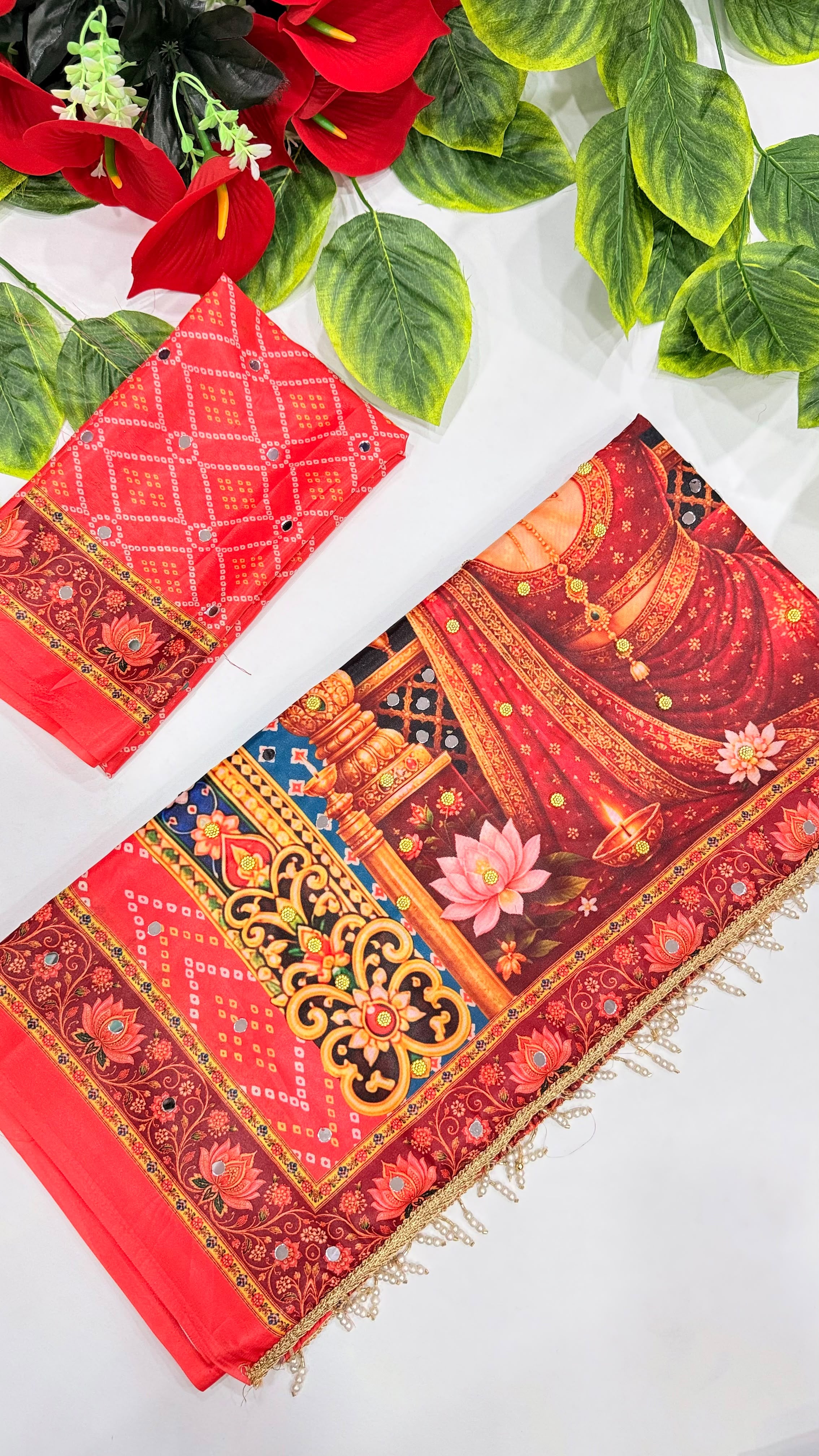 Karva Chauth Special Heavy Shimmer Silk Saree with 2,000 Mirror Work & Designer Pallu with Matching Blouse