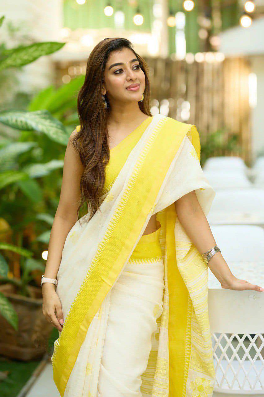 Elegant Off White Kerala Kasavu Saree with Yellow Border