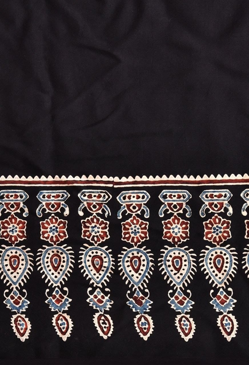 Premium Ajrakh Gajji Crepe Silk Saree with Traditional Ethnic Print & Blouse