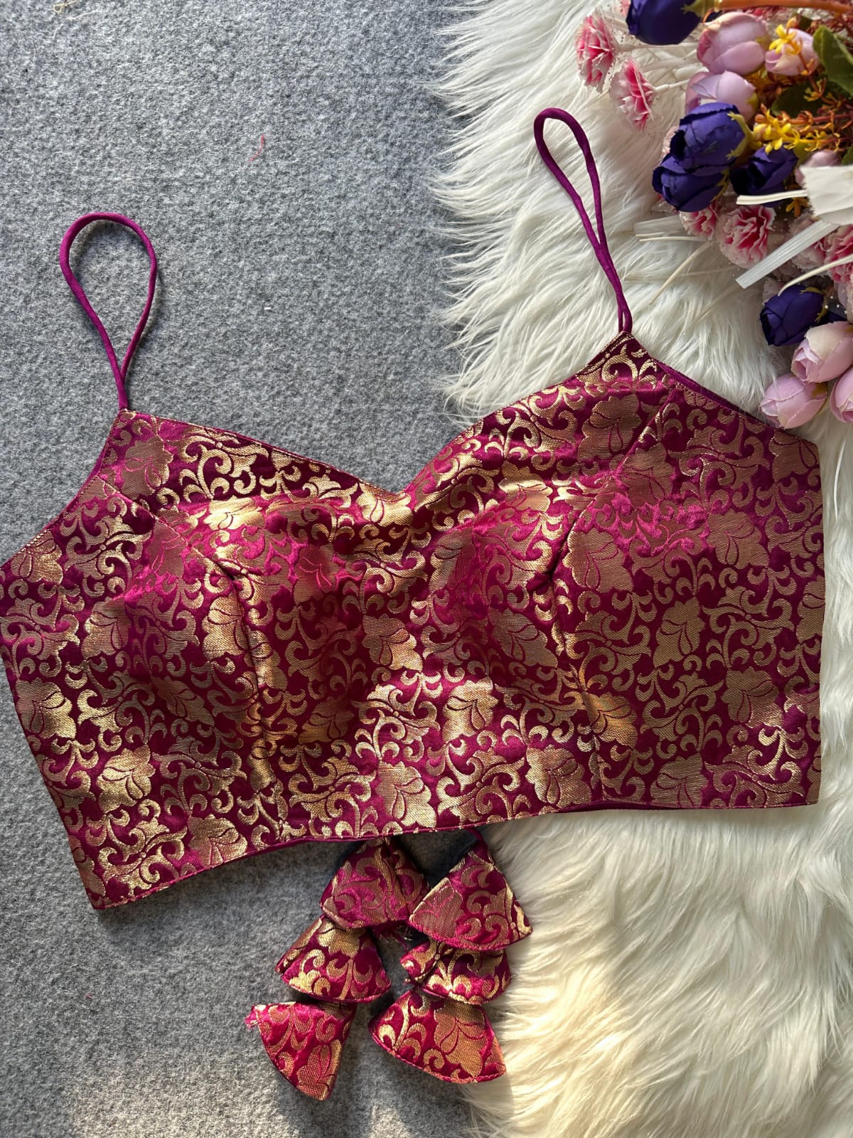 Pure Jacquard Silk Heavy Padded Partywear Blouse – Back Open | 38–42