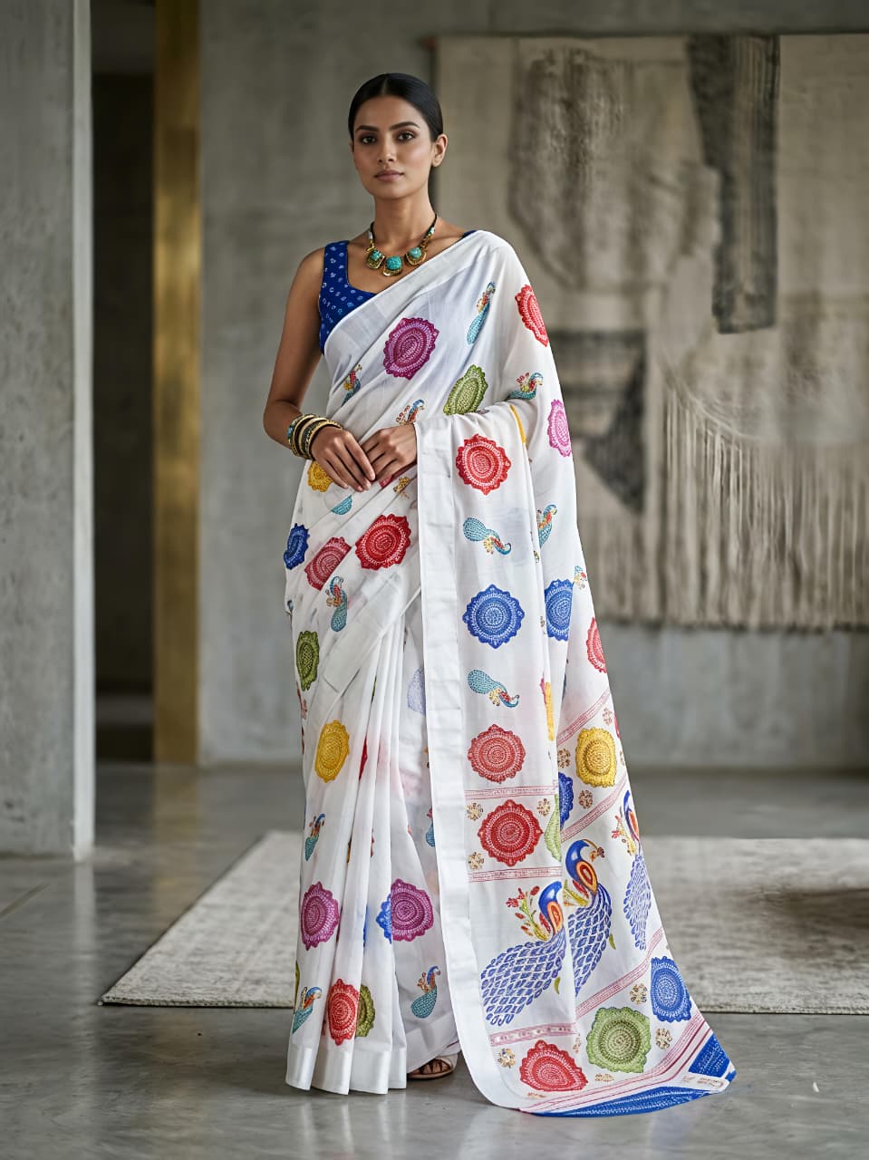 Rajwadi Mor Masakali Blooming Georgette Saree with Bandhej Print & Zari Weave