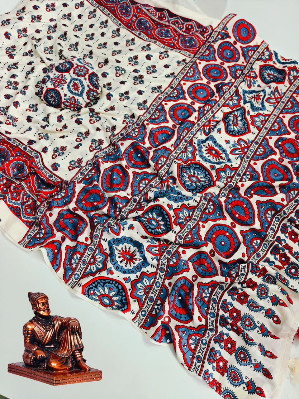 Aaina Vol 10 Silk Crepe Saree with Ethnic Ajrak Print & Mirror Work