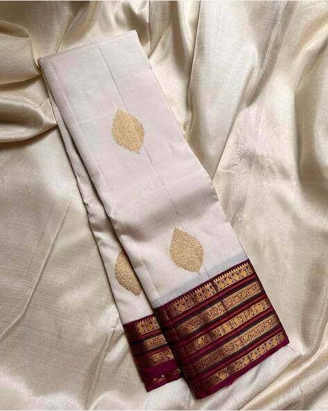 Title: Women's Soft Litchi Silk Saree with Rich Jacquard Work & Contrast Border Blouse – White & Purple