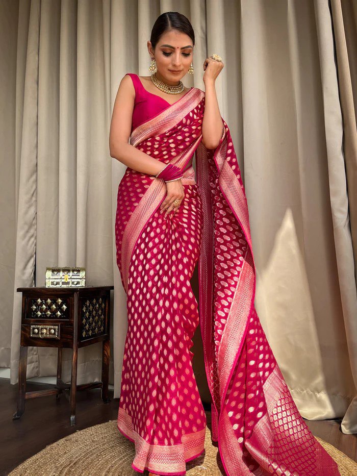 Banarasi Silk Saree with Zari Work Pink