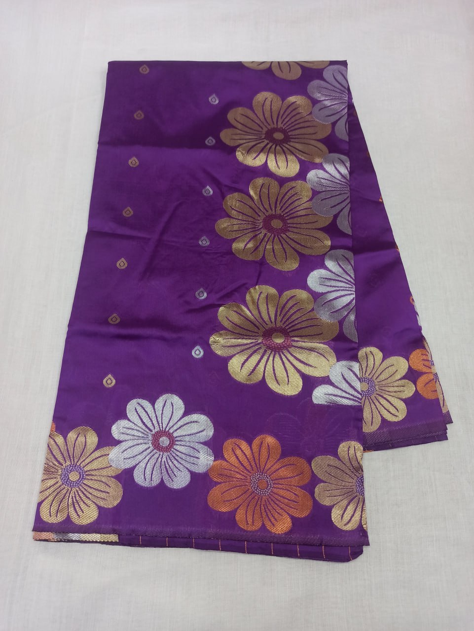 Purple Silk Saree with Floral Weaving and Golden Booti Work