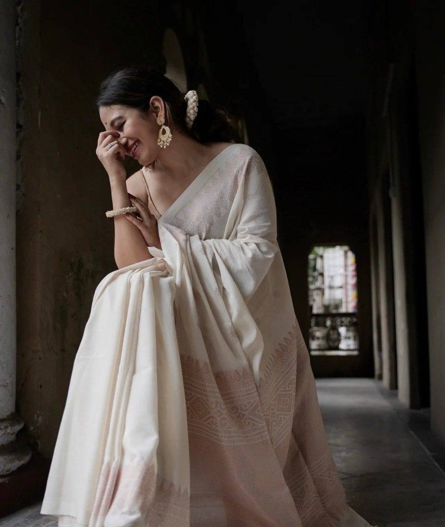 Elegant Off White Handloom Saree with Woven Border