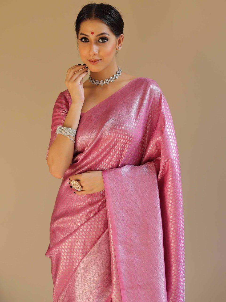 Pink Banarasi Silk Saree with Zari Work