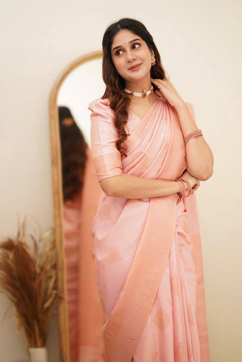 Elegant Pink Silk Saree with Zari Border