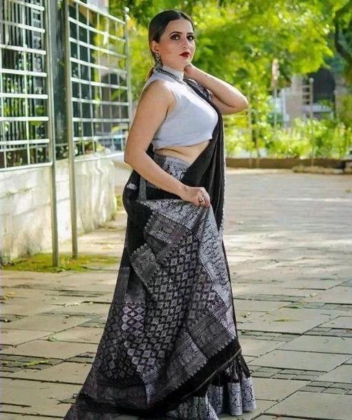 Black Banarasi Silk Saree with Silver Zari Border