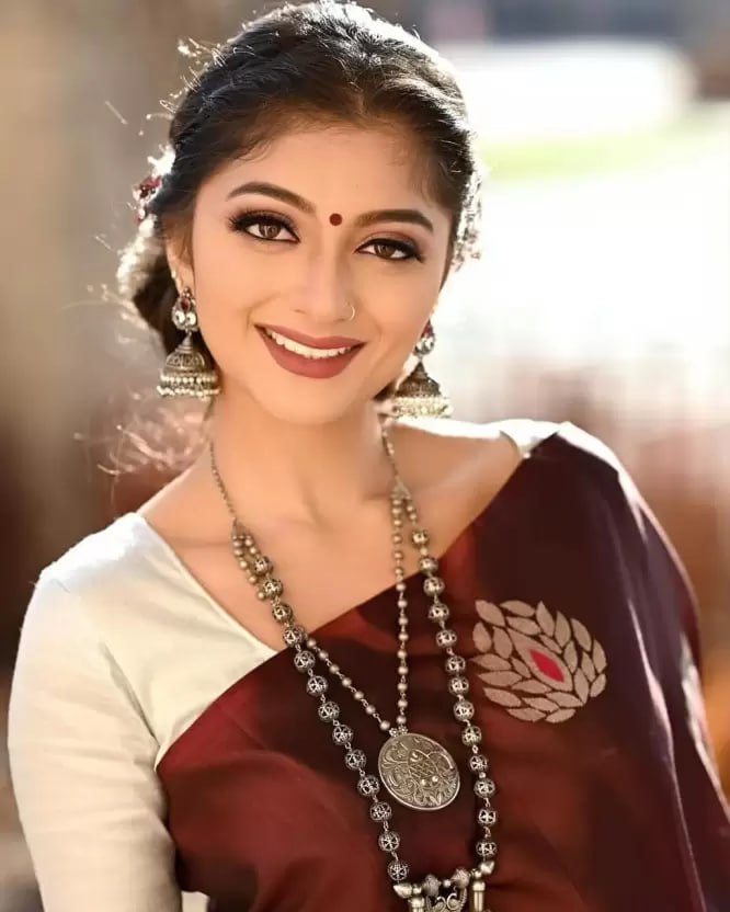 Maroon Silk Saree with Floral Embroidered Motifs and Matching Blouse