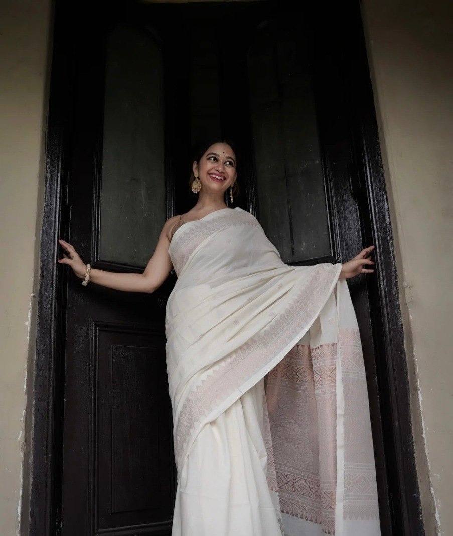 Elegant Off White Handloom Saree with Woven Border