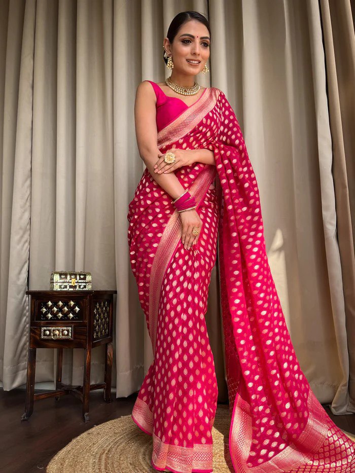 Banarasi Silk Saree with Zari Work Pink