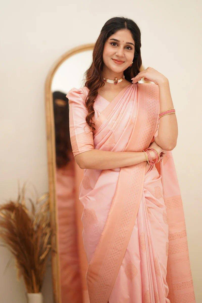 Elegant Pink Silk Saree with Zari Border