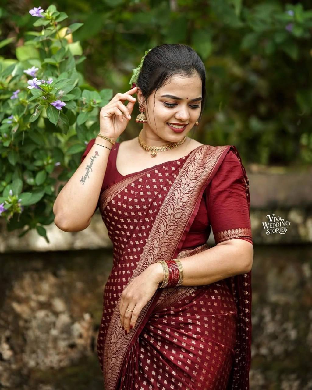 Maroon Banarasi Silk Saree with Gold Zari Work