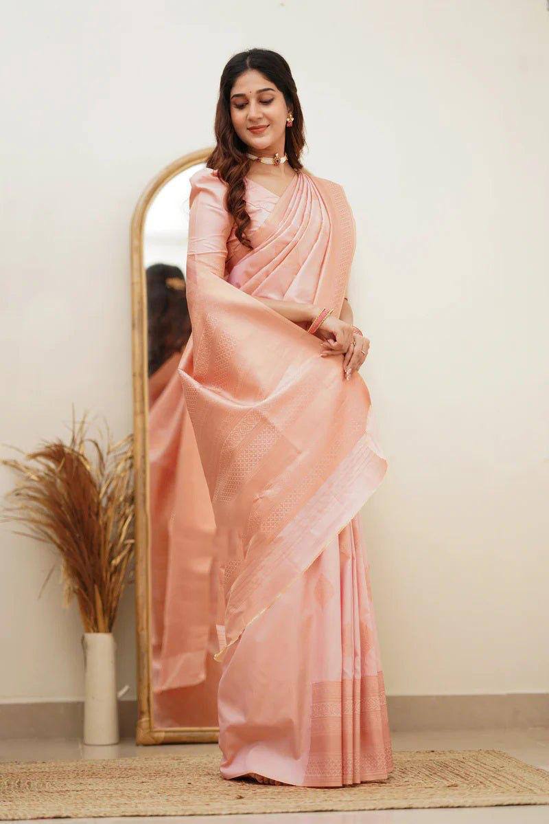 Elegant Pink Silk Saree with Zari Border