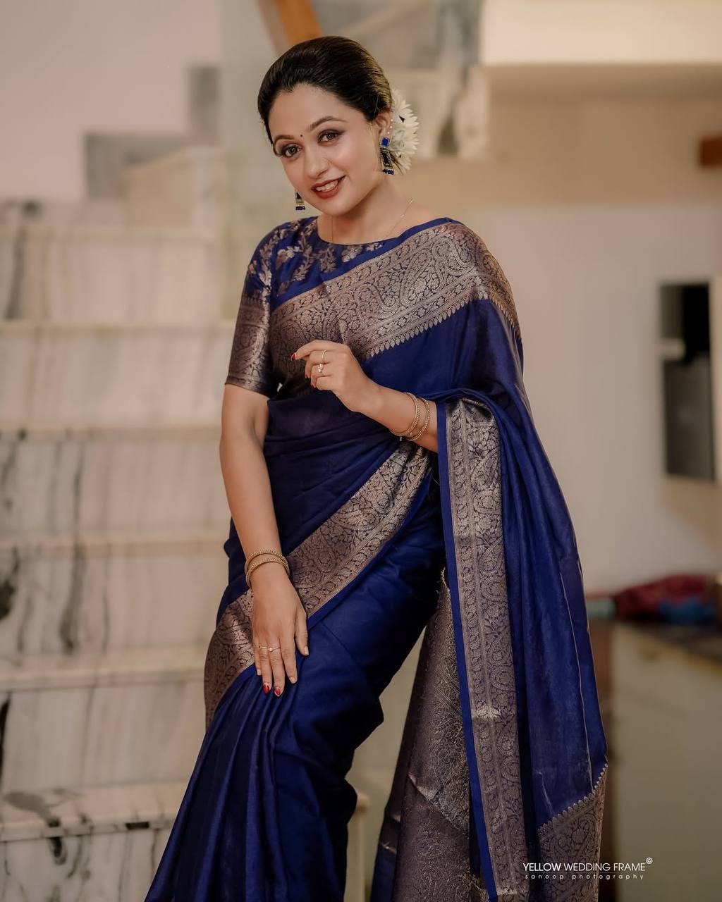 Royal Blue Banarasi Silk Saree with Zari Border
