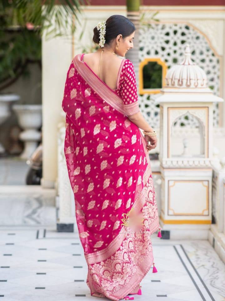 Banarasi Silk Saree with Zari Work Pink & Gold