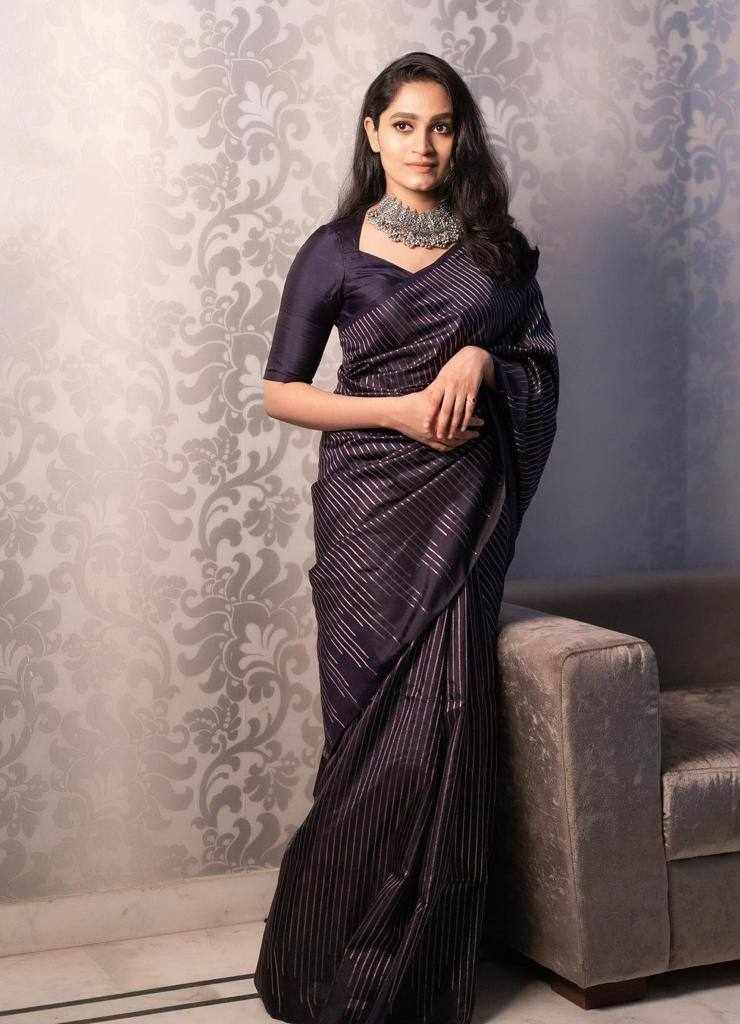 KP 6097 Jacquard Work Silk Saree with Contrast Blouse