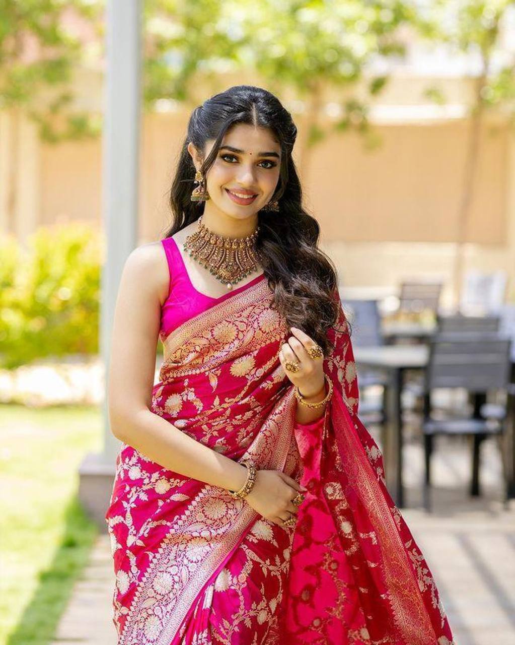 Traditional Red Banarasi Silk Saree with Gold Zari Work
