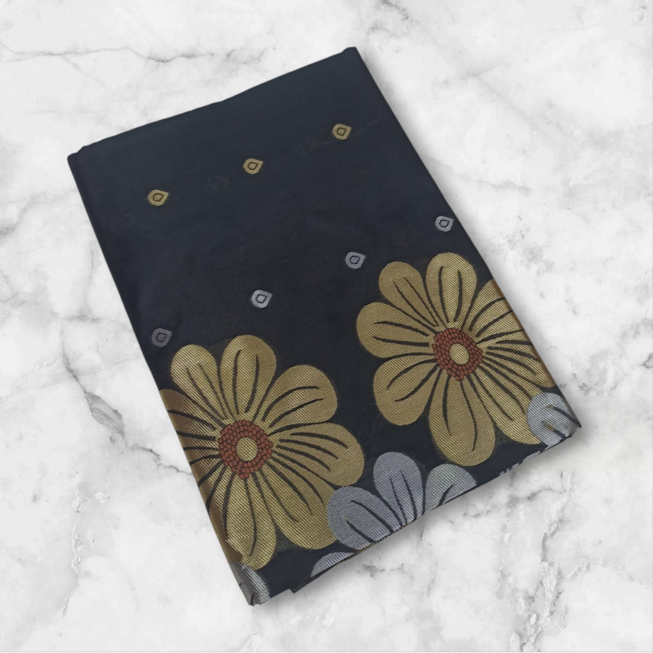 Black Floral Embroidered Saree with Blouse Piece