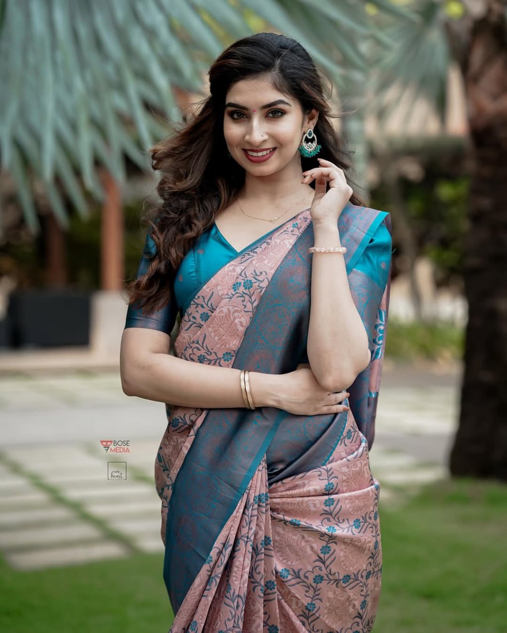 Floral Printed Silk Saree with Contrast Border