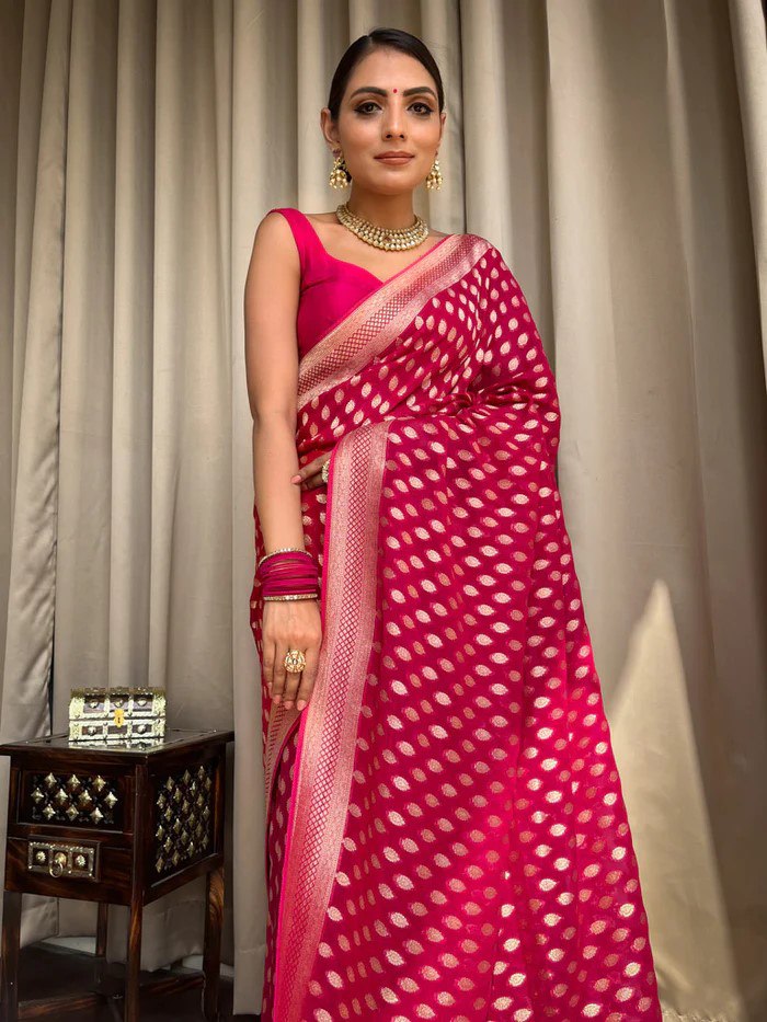 Banarasi Silk Saree with Zari Work Pink