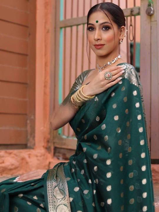 KP 7000 Soft Litchi Silk Saree with Jacquard Border Blouse