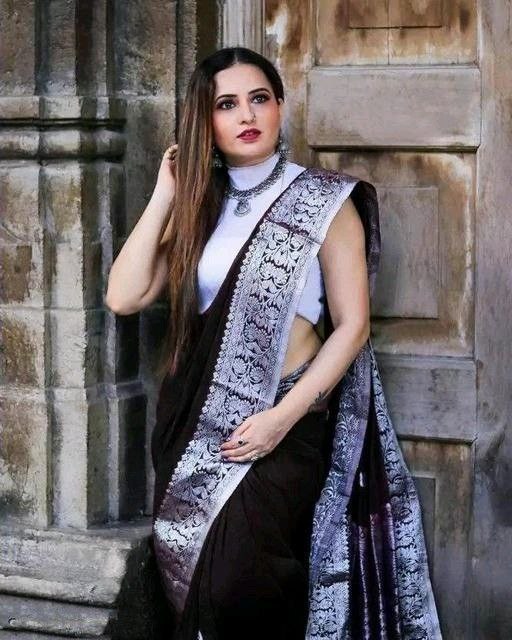 Black Banarasi Silk Saree with Silver Zari Border