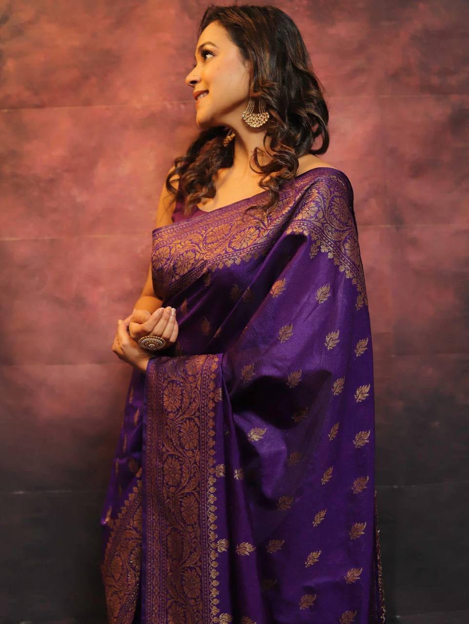 Banarasi Pure Silk Saree in Deep Purple with Zari Work