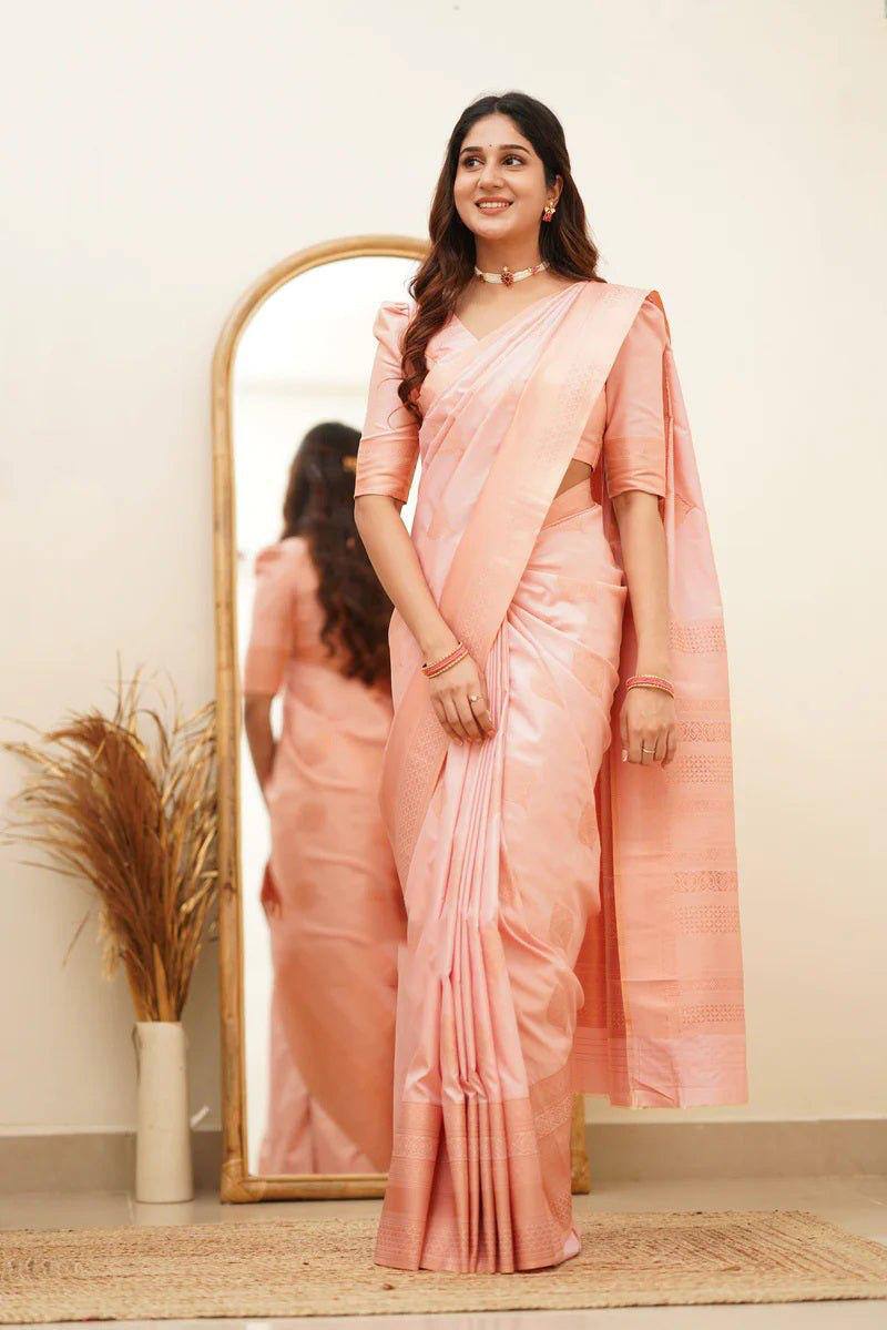 Elegant Pink Silk Saree with Zari Border