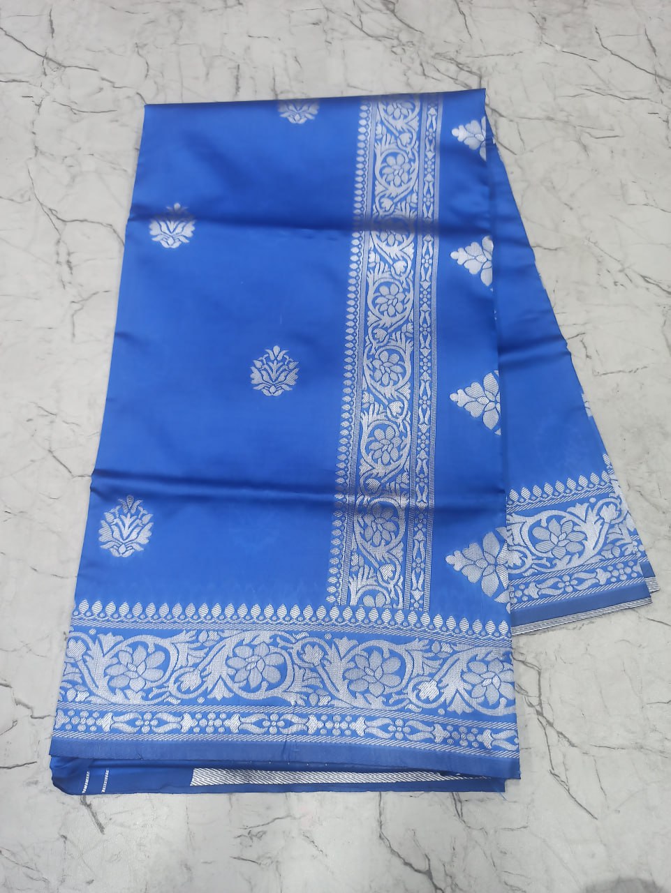 Royal Blue Banarasi Silk Saree with Silver Zari Work