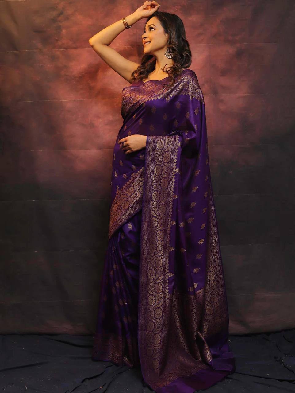 Banarasi Pure Silk Saree in Deep Purple with Zari Work