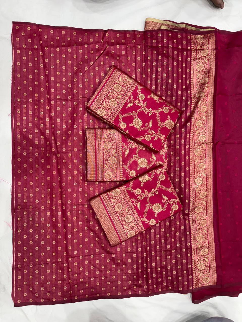 Traditional Red Banarasi Silk Saree with Gold Zari Work