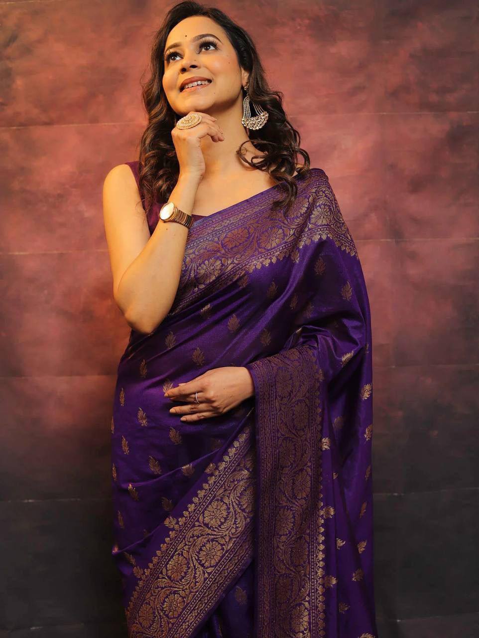 Banarasi Pure Silk Saree in Deep Purple with Zari Work