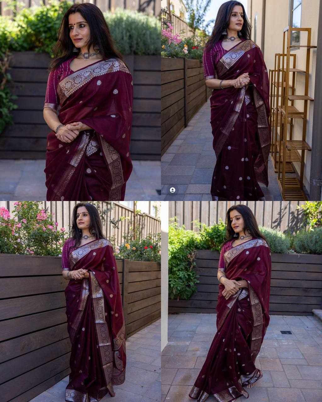 KP-R 120 Beautiful Soft Linen Maroon Saree with Jacquard Border 🍷