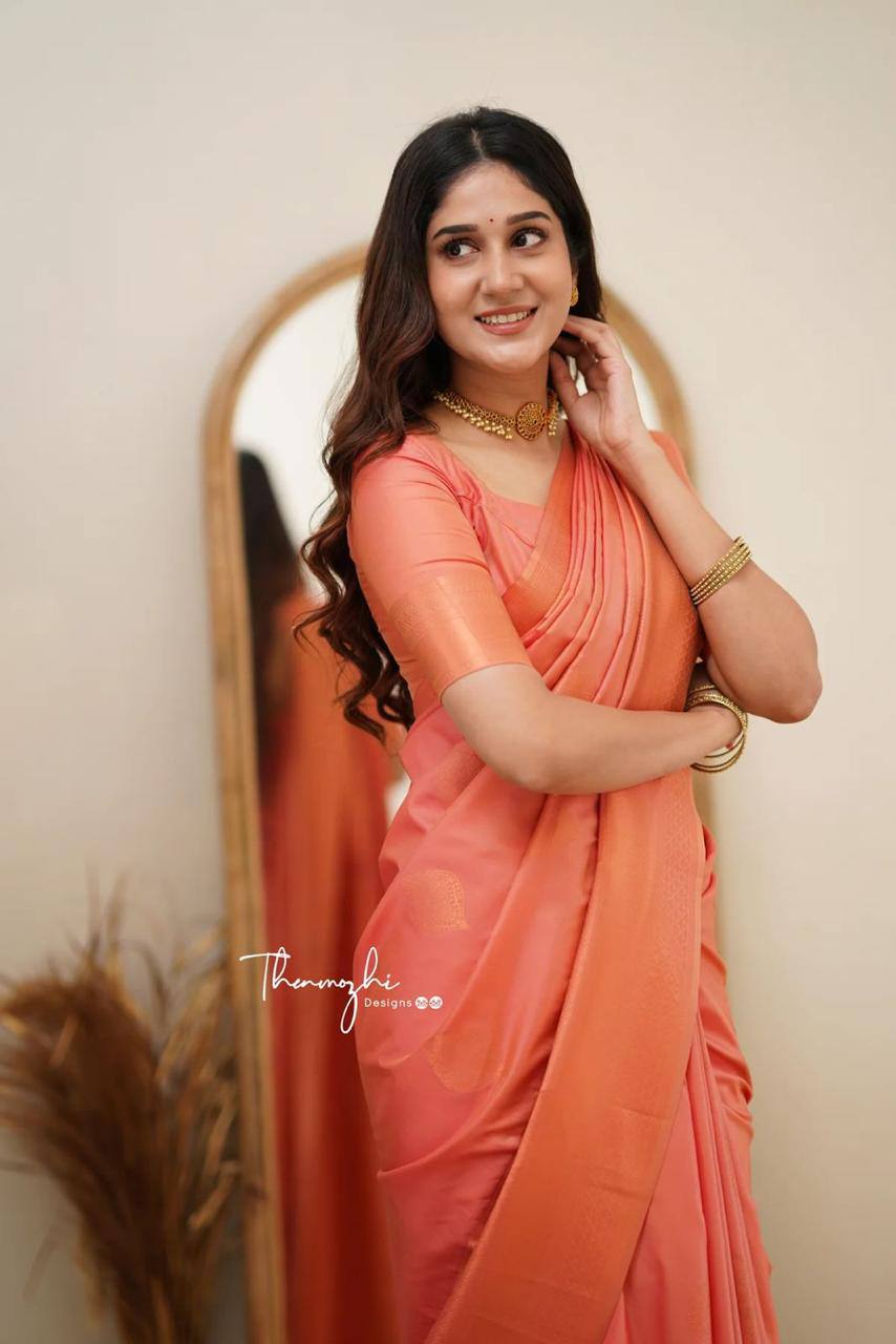Elegant Peach Silk Saree with Matching Blouse