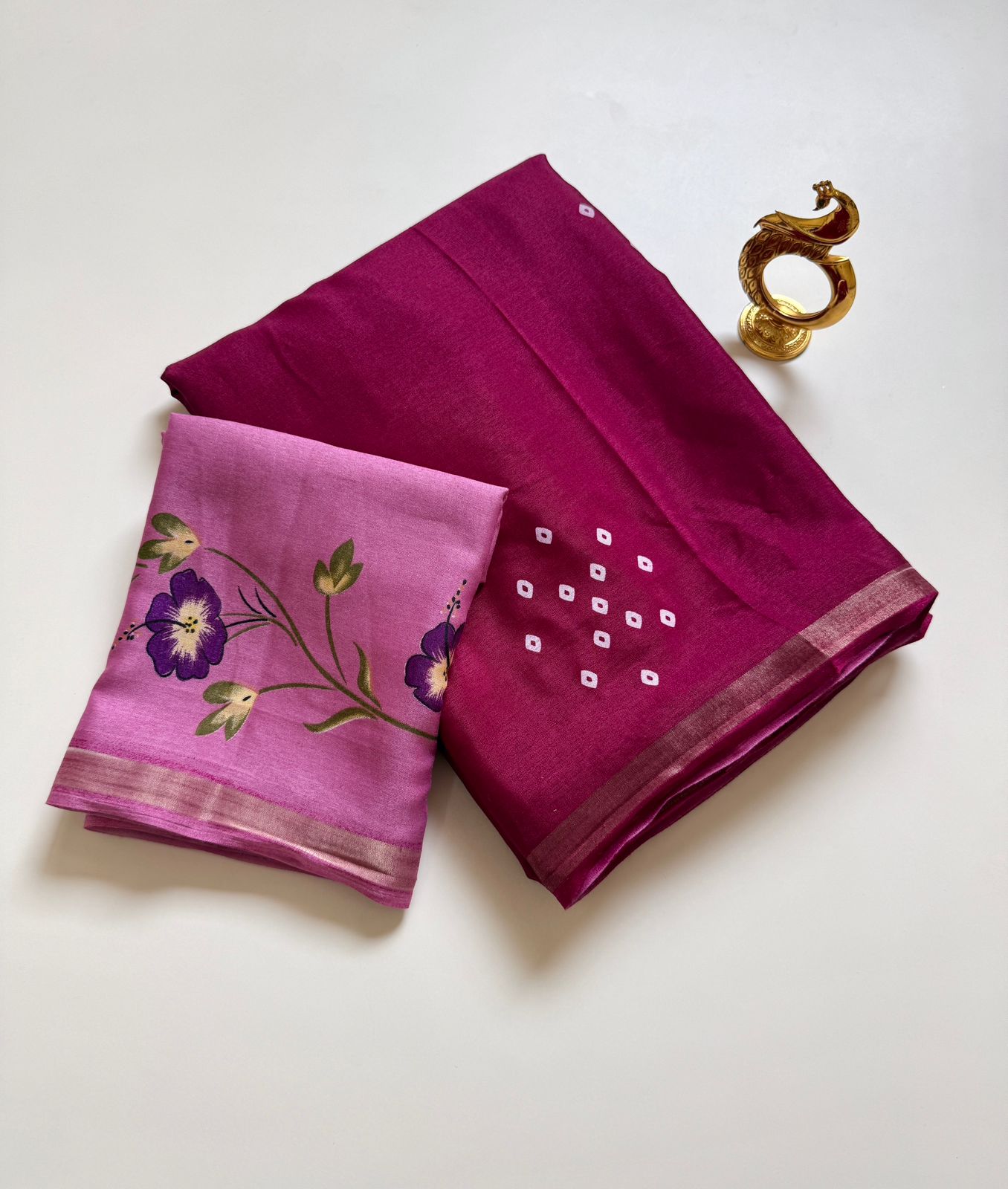 Mulmul Printed Saree with Floral Blouse – GULAB Vol 2