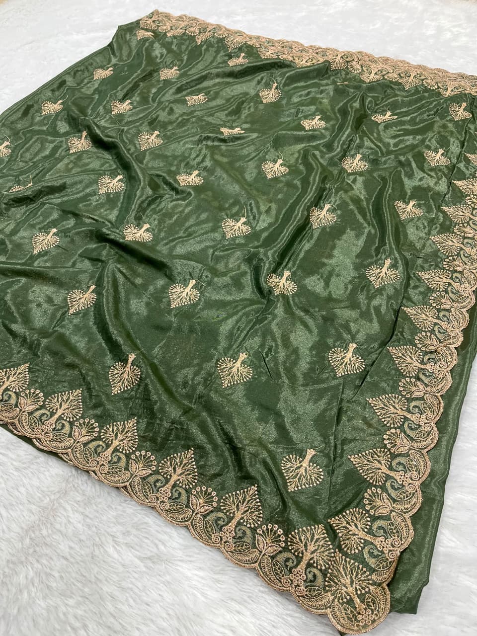 Chocolate Silk Saree with Sequence & Beads Work