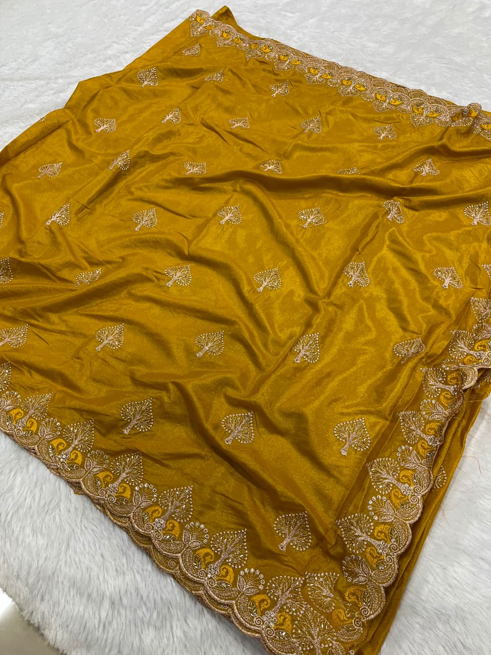 Chocolate Silk Saree with Sequence & Beads Work