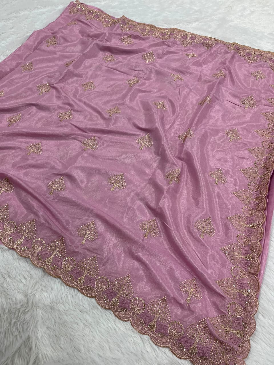 Chocolate Silk Saree with Sequence & Beads Work