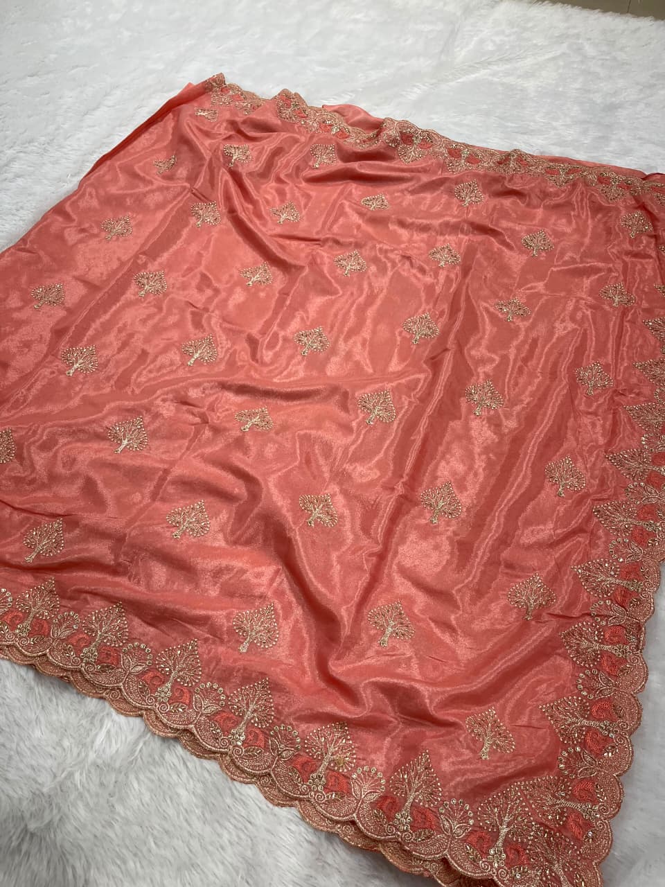 Chocolate Silk Saree with Sequence & Beads Work