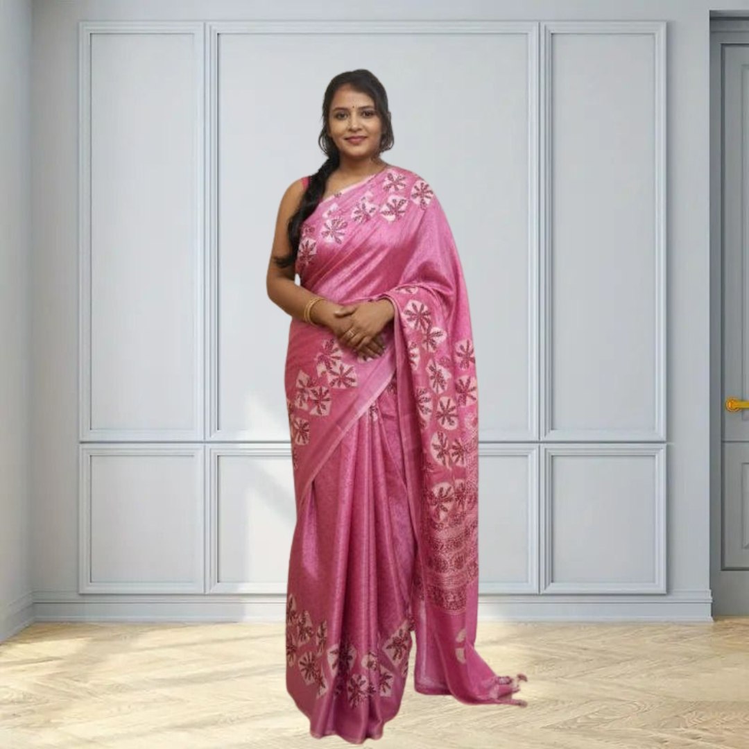 Chakri Printed Soft Silk Saree with Unstitched Blouse Piece