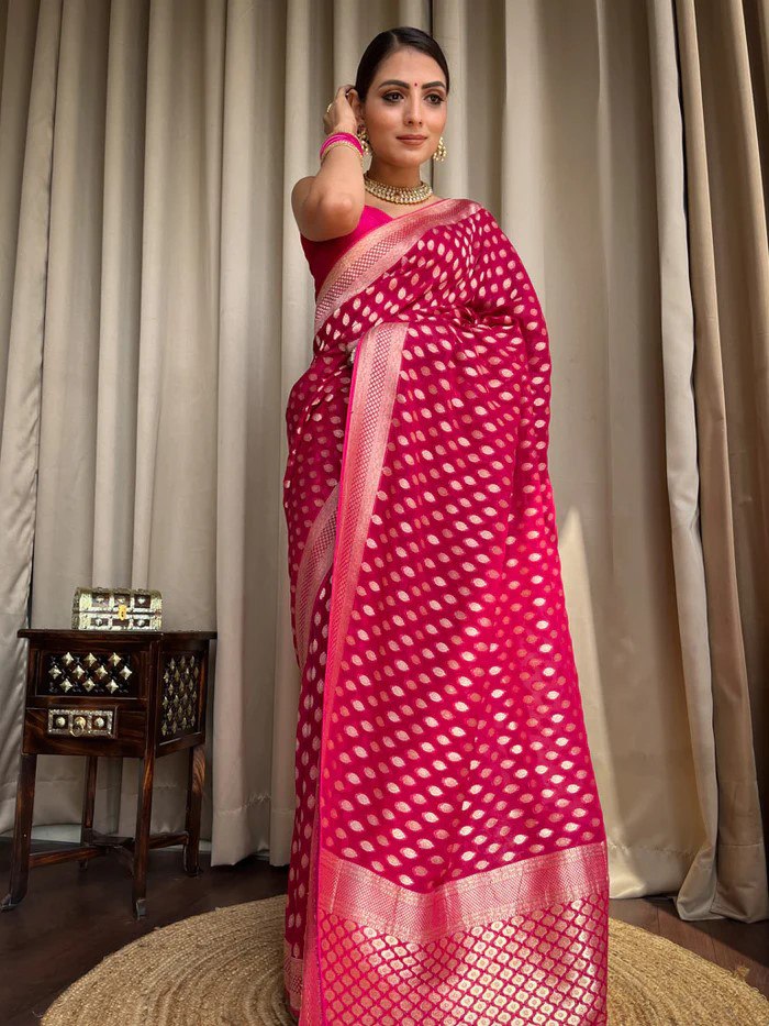 Banarasi Silk Saree with Zari Work Pink
