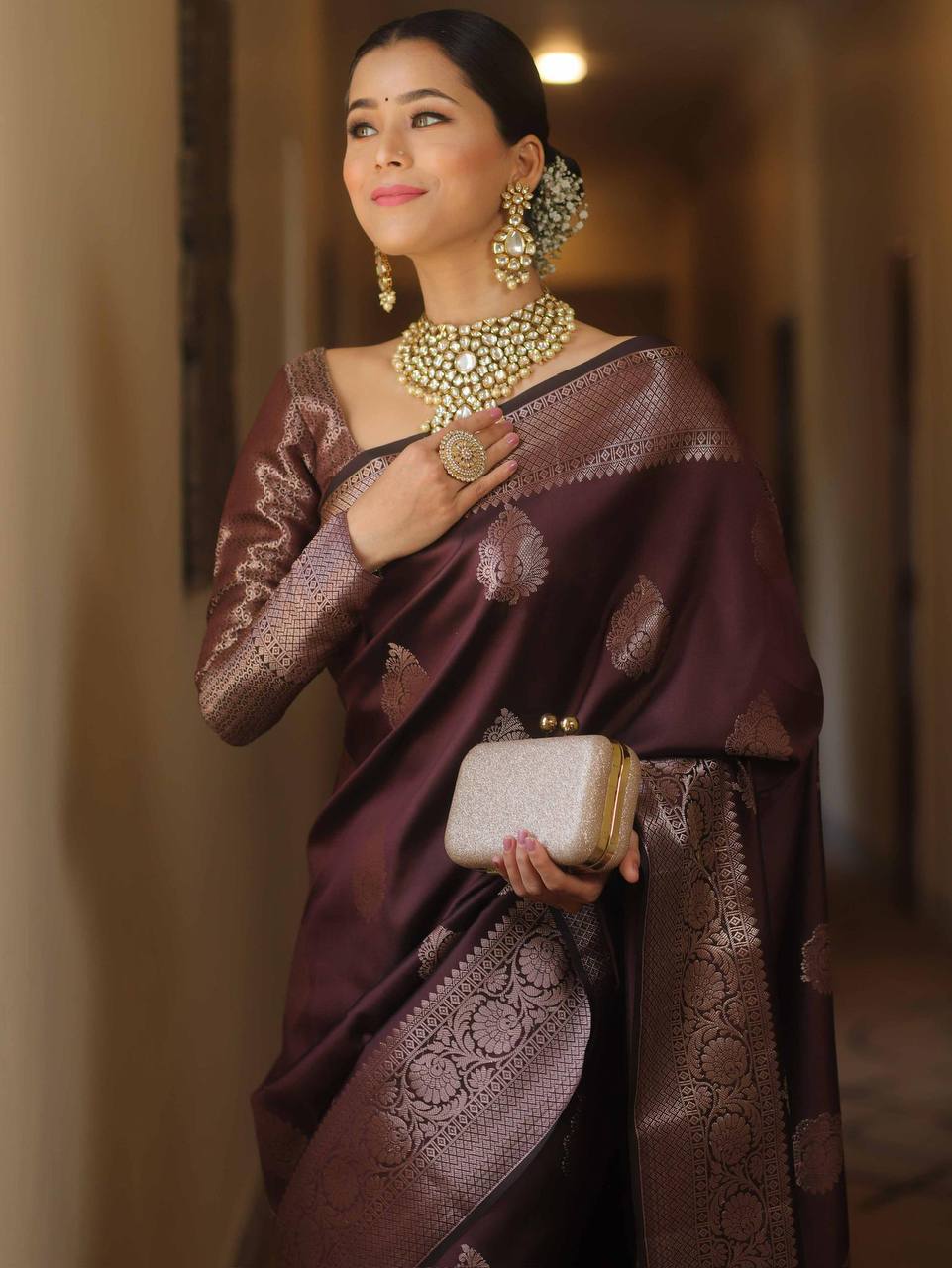 Elegant Banarasi Silk Saree with Zari Weaving in Deep Wine