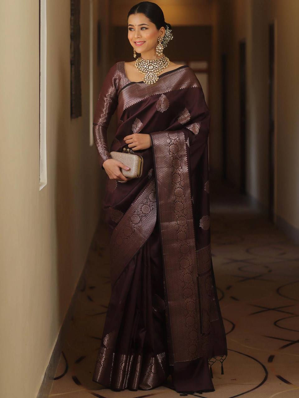 Elegant Banarasi Silk Saree with Zari Weaving in Deep Wine