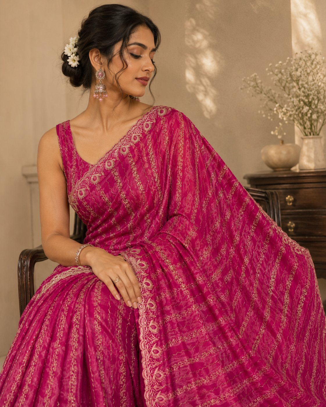 Women's Premium Twill Net Embroidered Saree with Designer Blouse
