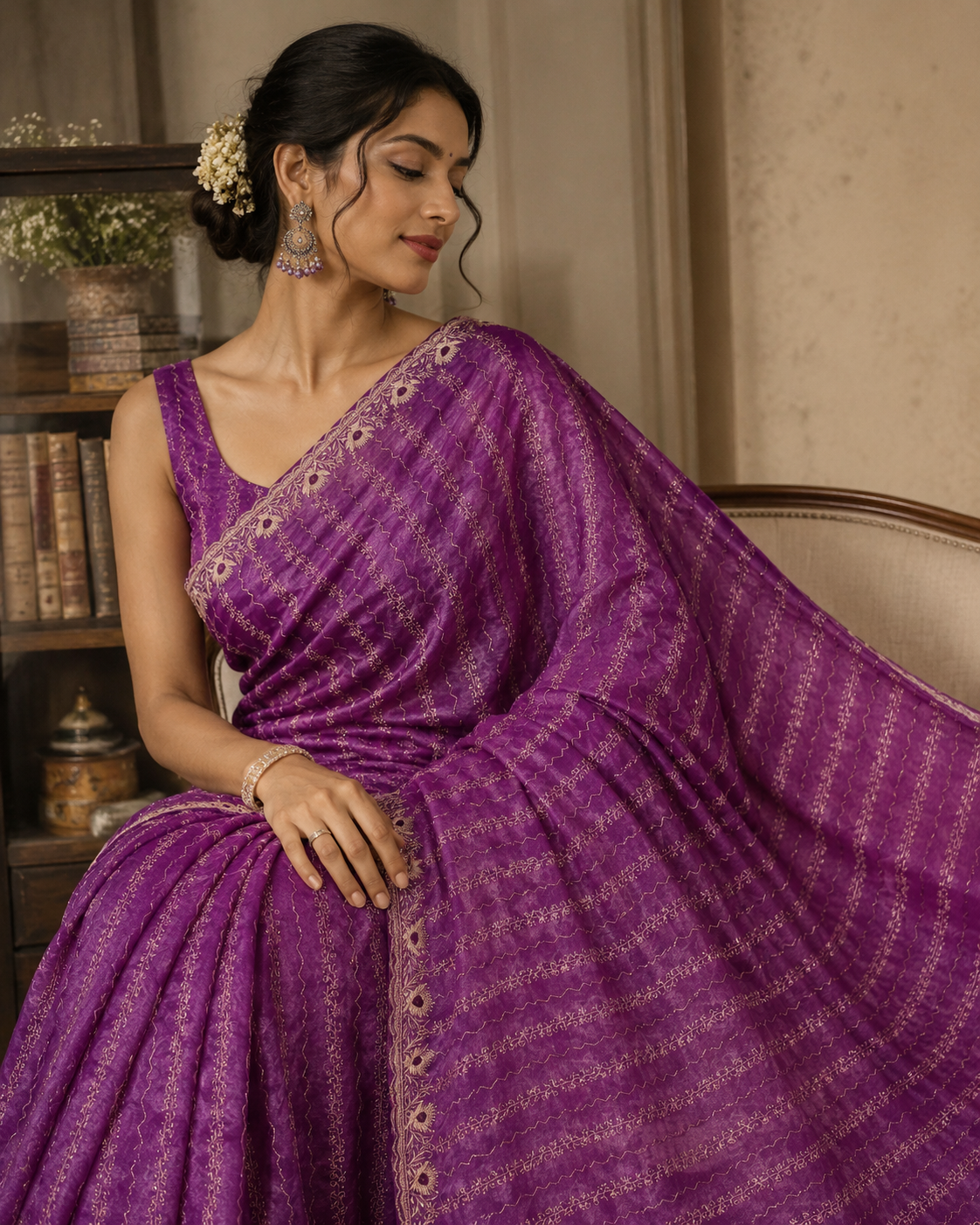 Women's Premium Twill Net Embroidered Saree with Designer Blouse