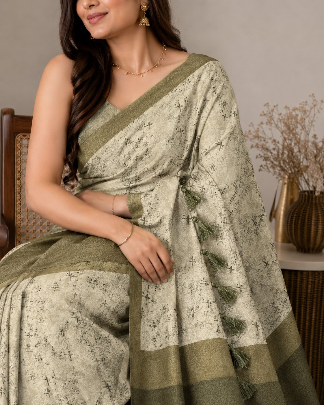 Women's Premium Georgette Silky Saree with Designer Tassels
