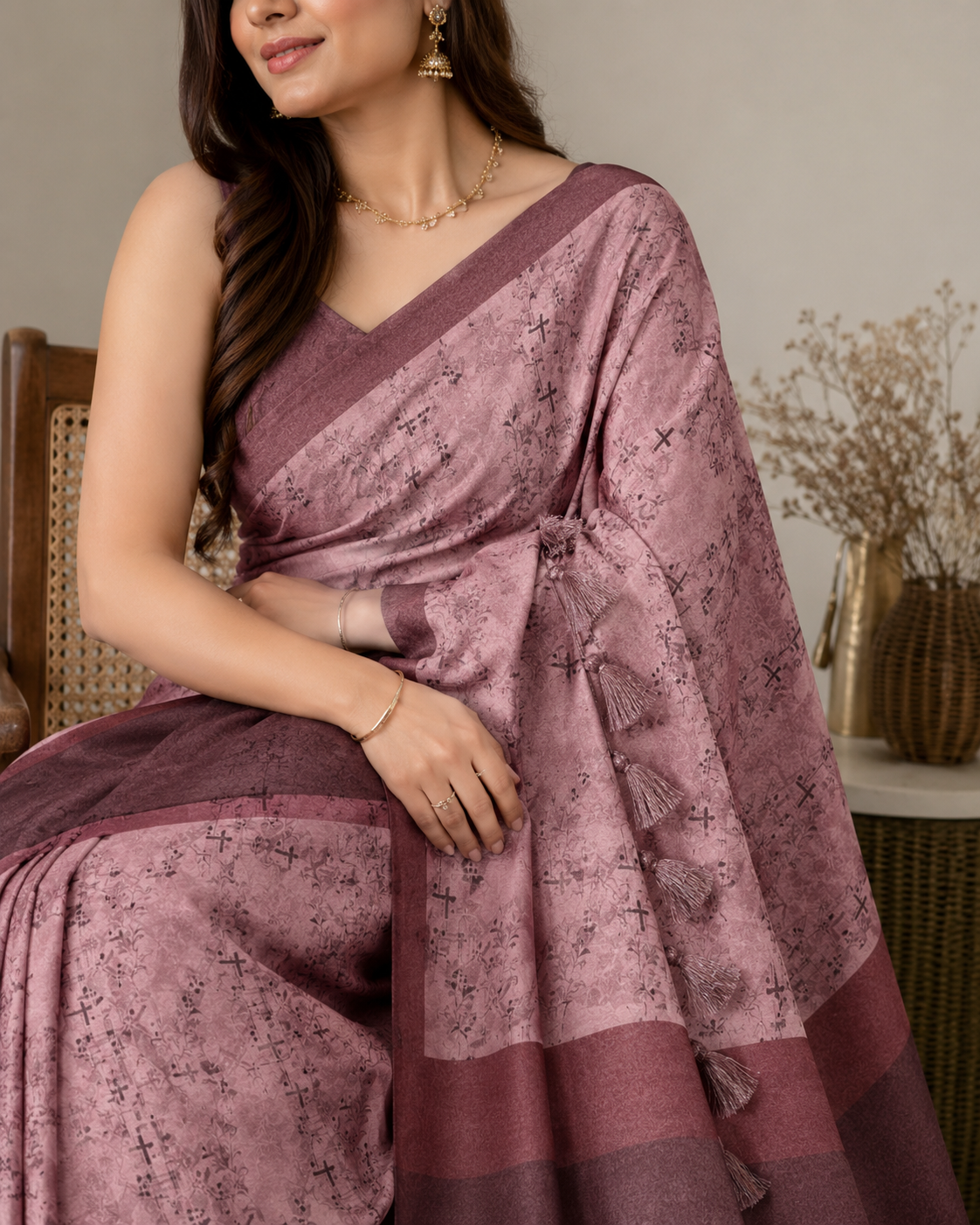 Women's Premium Georgette Silky Saree with Designer Tassels