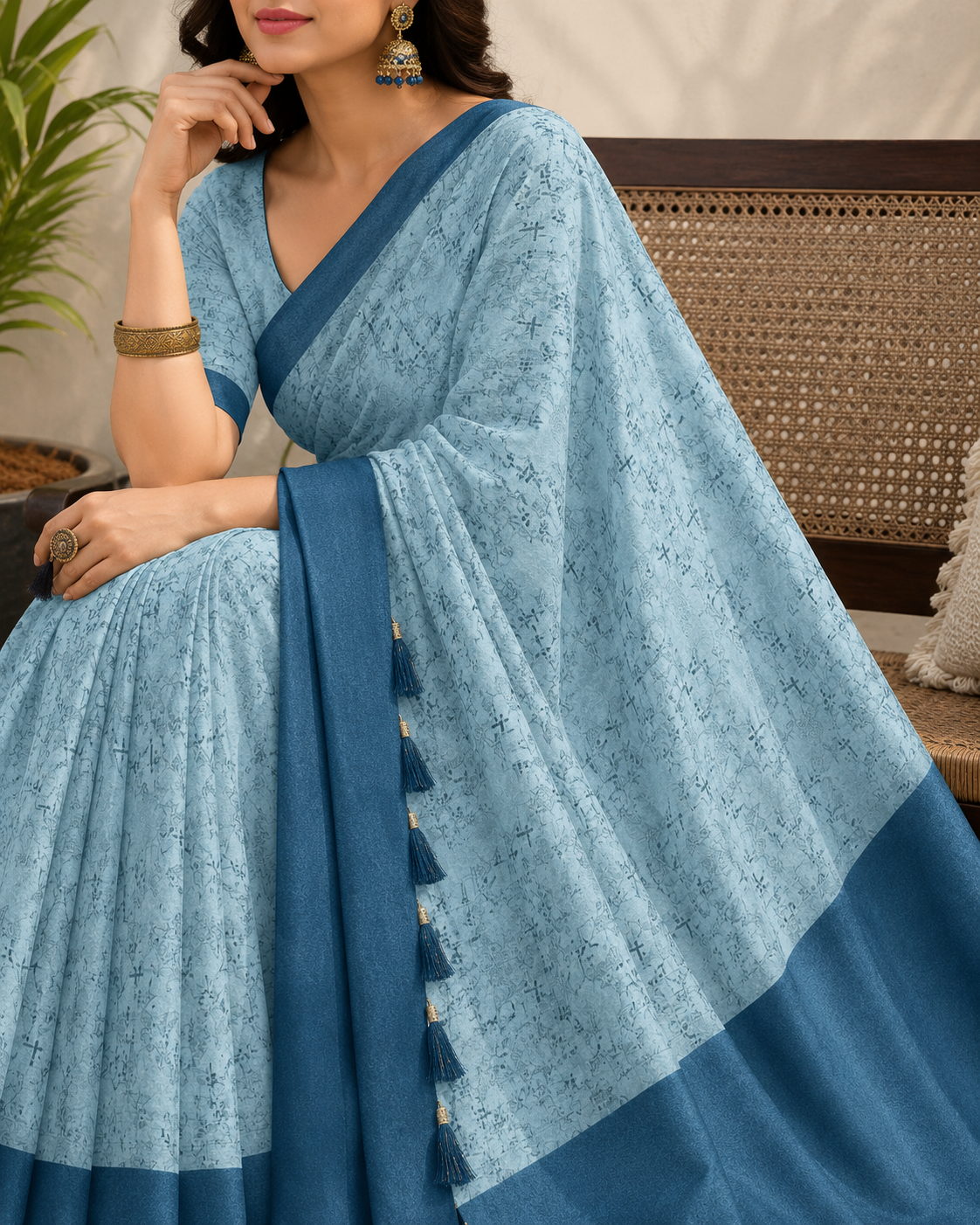 Women's Premium Georgette Silky Saree with Designer Tassels